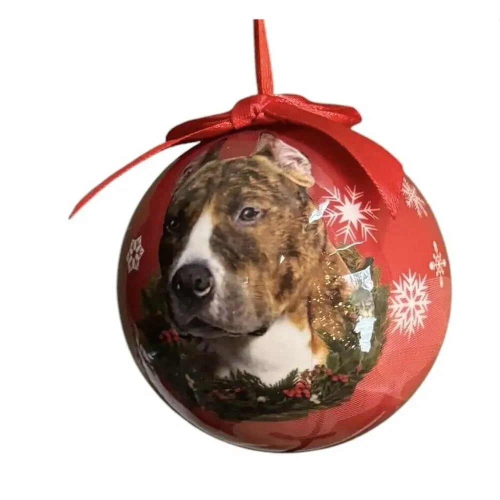 Pitbull Dog Brindle White Holiday Christmas Ornament E&S Pets Pitty Rescue Adopt